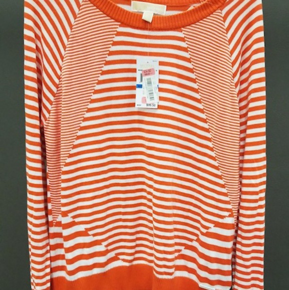 **NWT**Michael Kors Orange/White Stripes Sweater - Picture 2 of 4